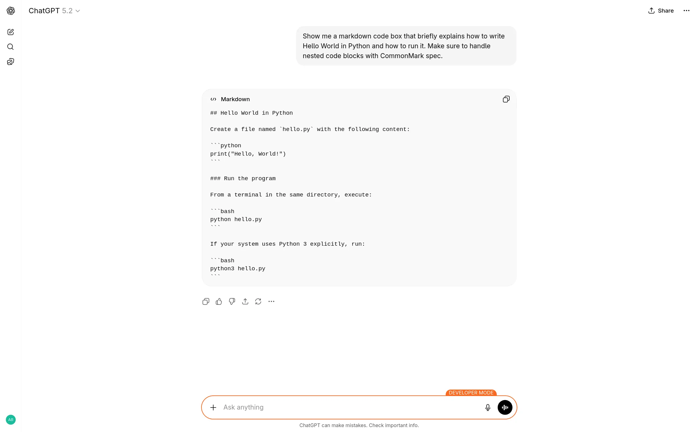 ChatGPT fixed response